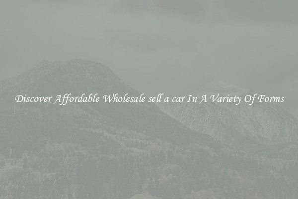 Discover Affordable Wholesale sell a car In A Variety Of Forms
